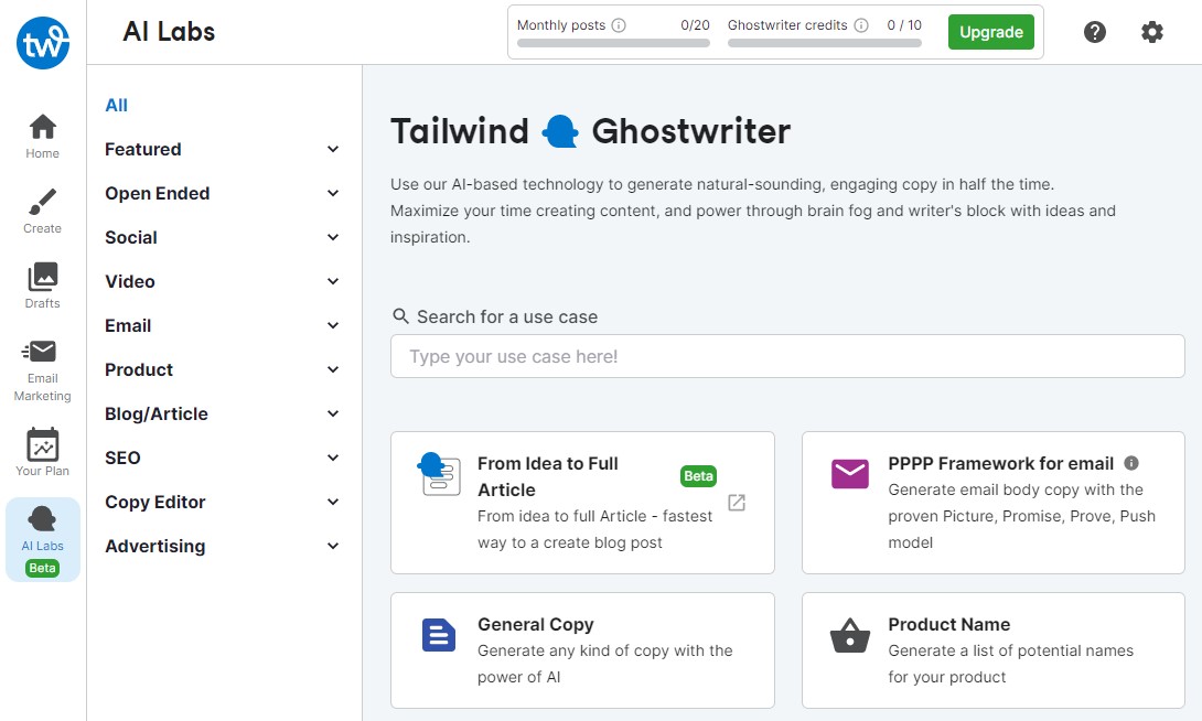 Tailwind – Asisten Konten pemasaran AI