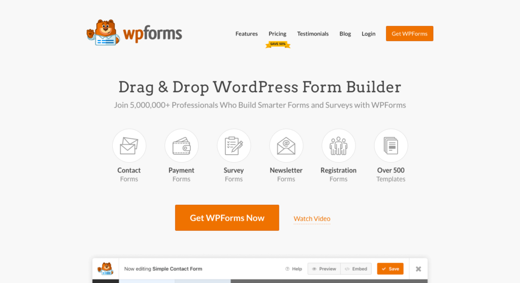 WPforms によるお問い合わせフォーム