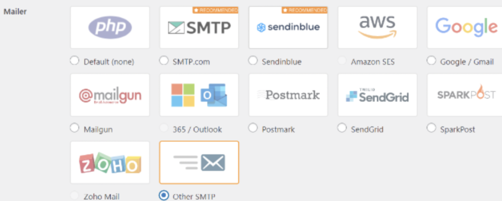 他の SMTP をメーラーとして選択する