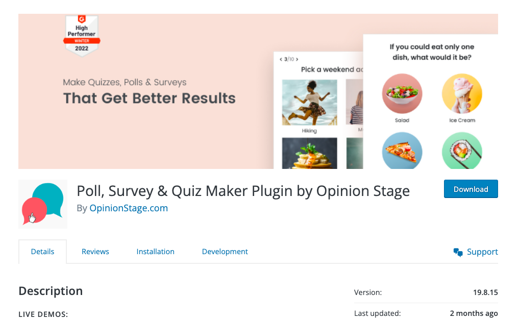 OpinionStage의 설문 조사, 설문 조사, 양식 및 퀴즈 작성기