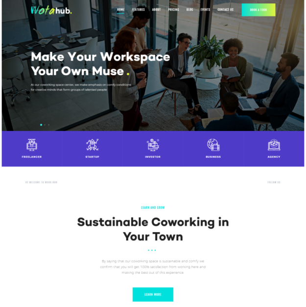 Cómo lanzar un sitio web de trabajo conjunto con un tema de WordPress 80 WotaHub Coworking Space WordPress Theme