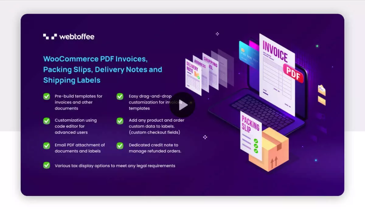 ใบแจ้งหนี้ PDF ของ WooCommerce, สลิปการบรรจุ, บันทึกการจัดส่ง และฉลากการจัดส่ง