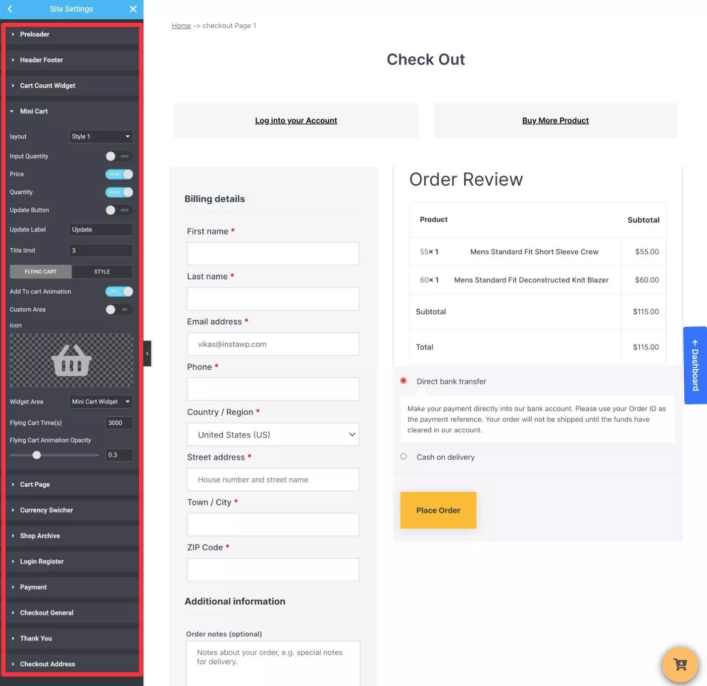 إعدادات ShopReady في إعدادات موقع Elementor
