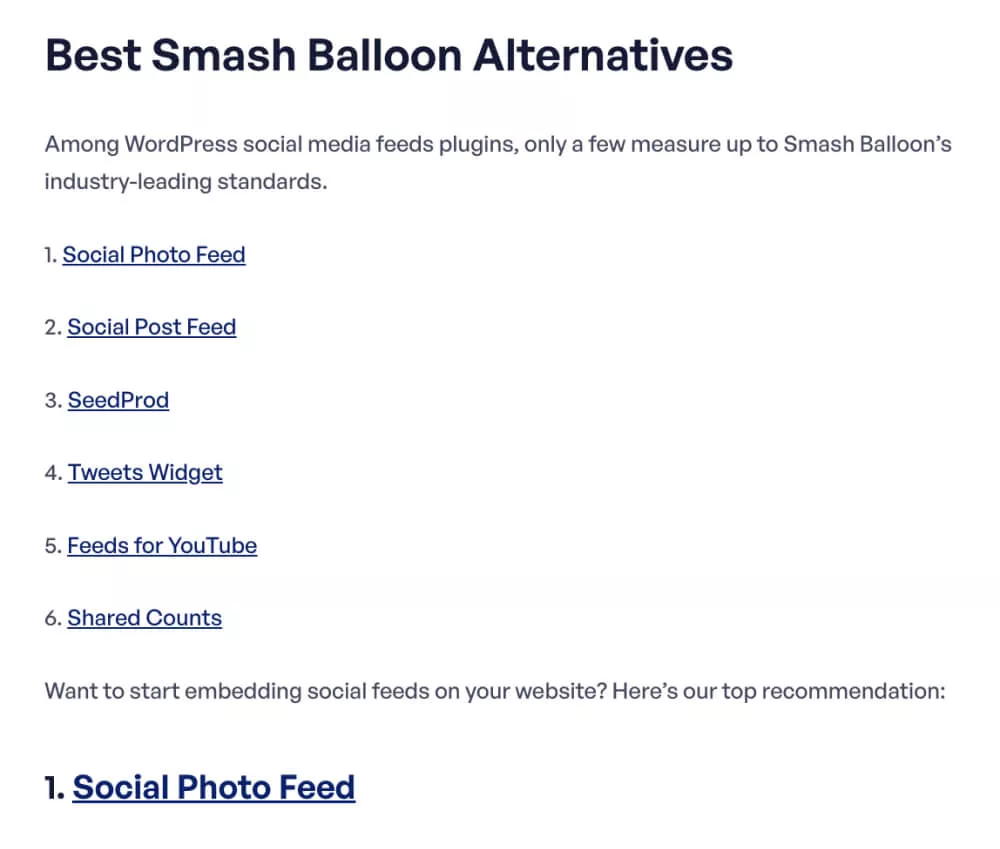 بدائل Smash Balloon وفقًا لمدونة المدونة الخاصة بهم.