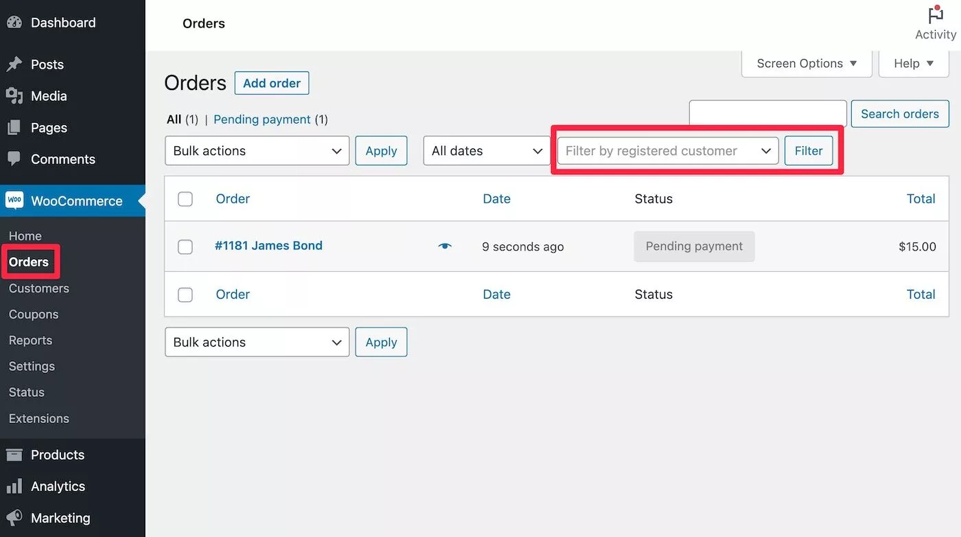 Daftar pesanan WooCommerce