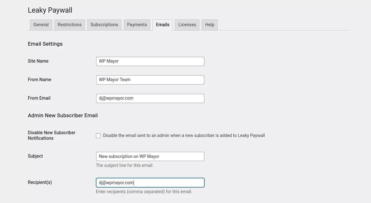 tangkapan layar menu Leaky Paywall
