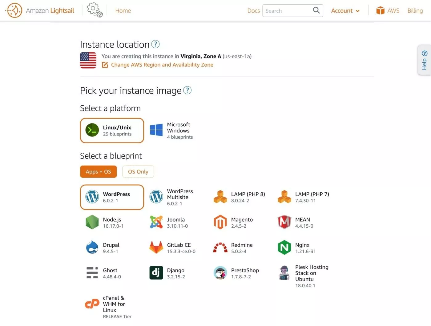 Amazon Lightsail 託管藍圖