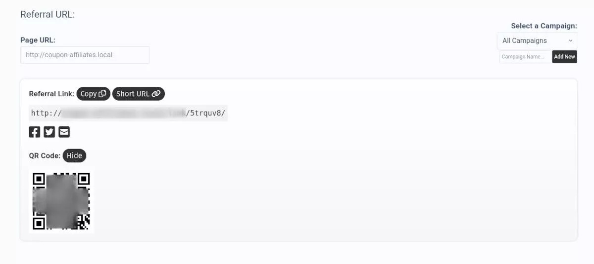 Screenshot des Coupon Affiliates-Menüs