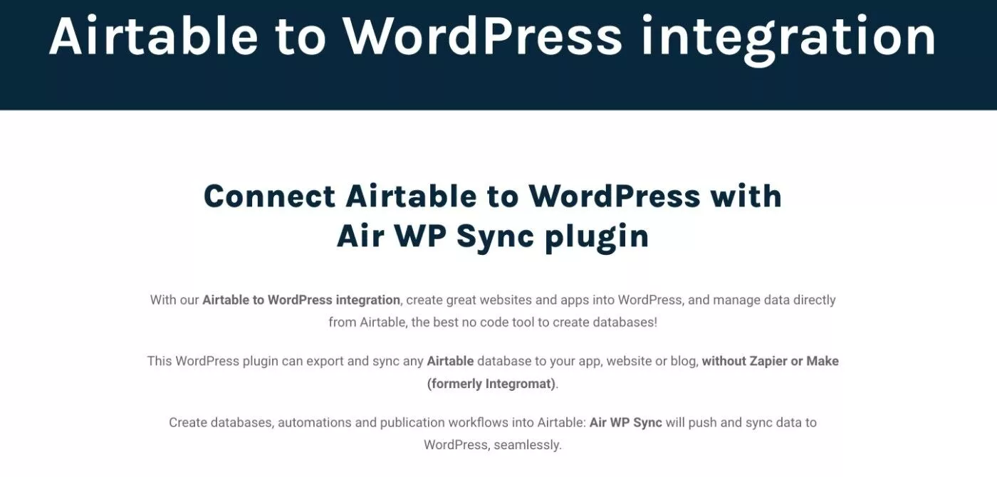 Complemento Air WP Sync Airtable WordPress