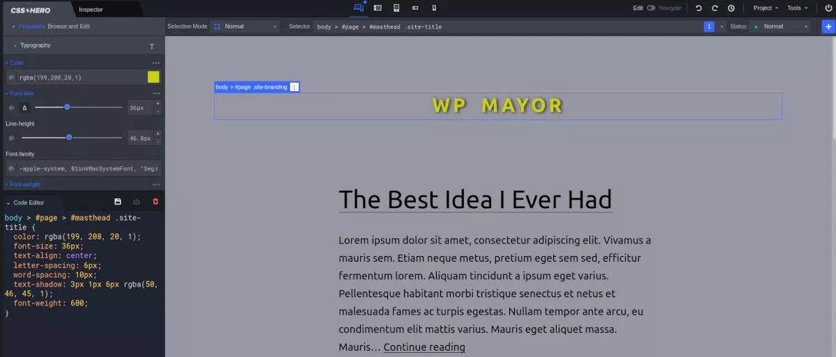 zrzut ekranu CSS Hero Editor