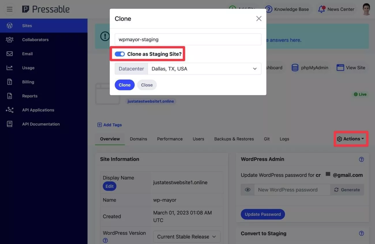 Sito di gestione dei cloni