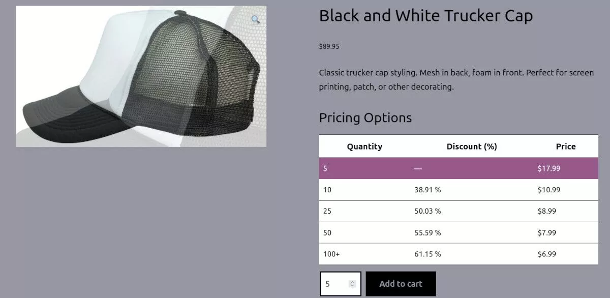 WoOCommerce の商品ページのスクリーンショット