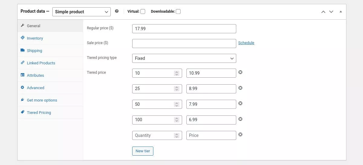 WoOCommerce プロダクト エディターのスクリーンショット