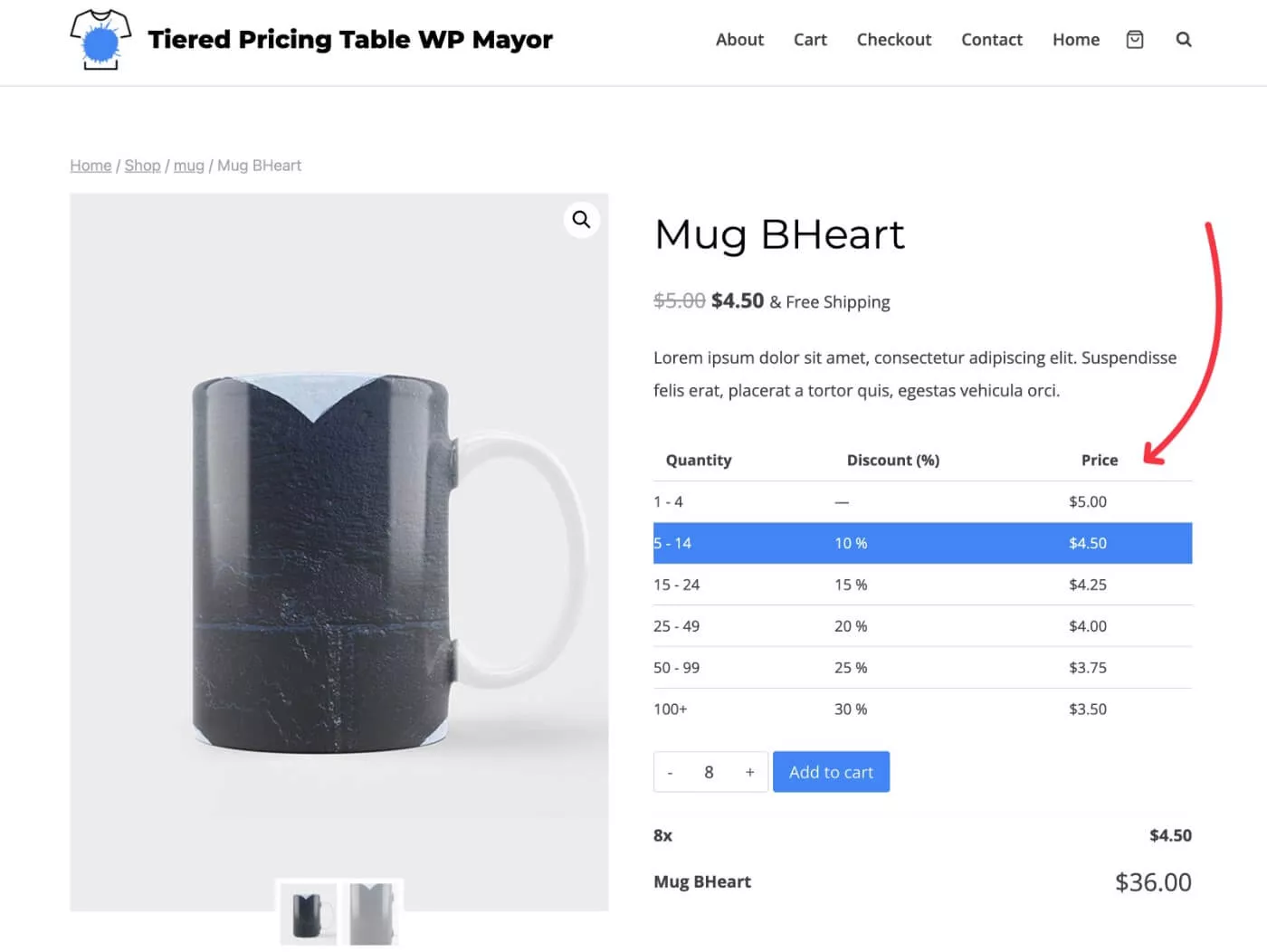 WooCommerce 示例的分层定价