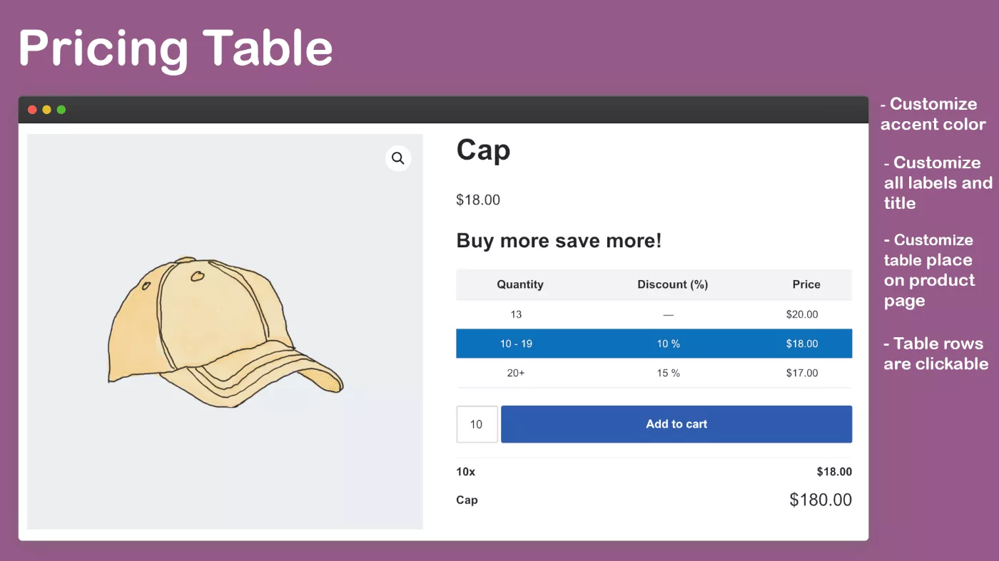 WooCommerce 示例的分层定价表