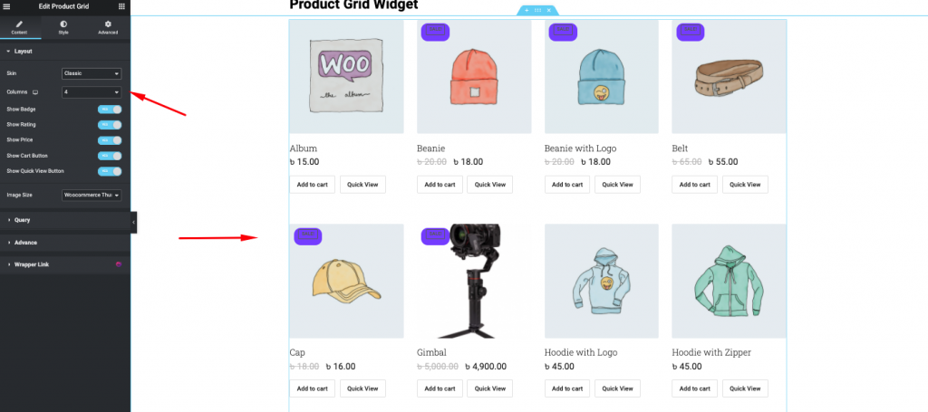widget della griglia del prodotto