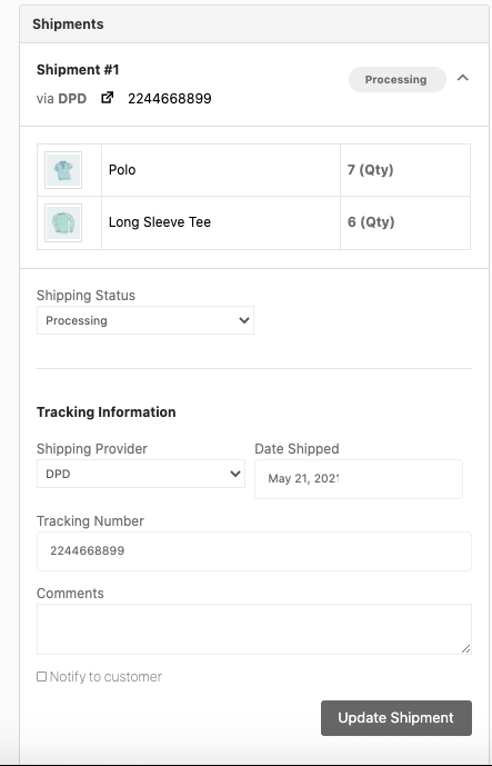 出荷の更新 eコマース出荷追跡