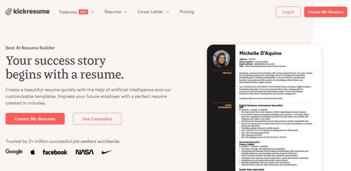 Kickresume 最高の無料オンライン履歴書とカバー レター ビルダー
