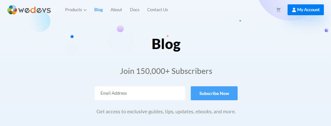 formulario de suscripción del blog de wedevs