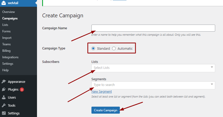 Crear una campaña de correo electrónico para suscriptores