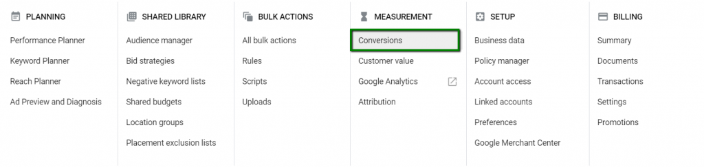 จะหาแท็บ Conversion ของโฆษณา Google ได้ที่ไหน