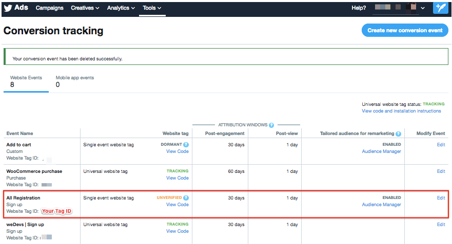 Evenimente Twitter de urmărire a conversiilor WooCommerce