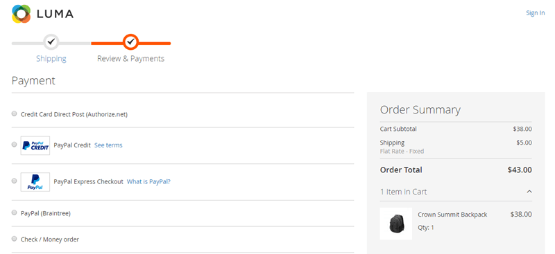 Simple Magento 2 checkout interface - Checkout - Magento 2 vs. Zen Cart: รถเข็นไหนดีที่สุด?