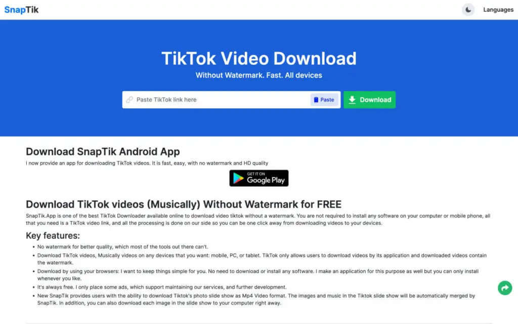 Tiktok-Wasserzeichen-Entferner-App: SnapTik
