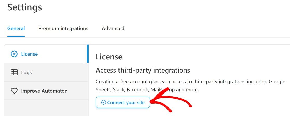 Fai clic su questo pulsante per connettere il tuo sito a Uncanny Automator