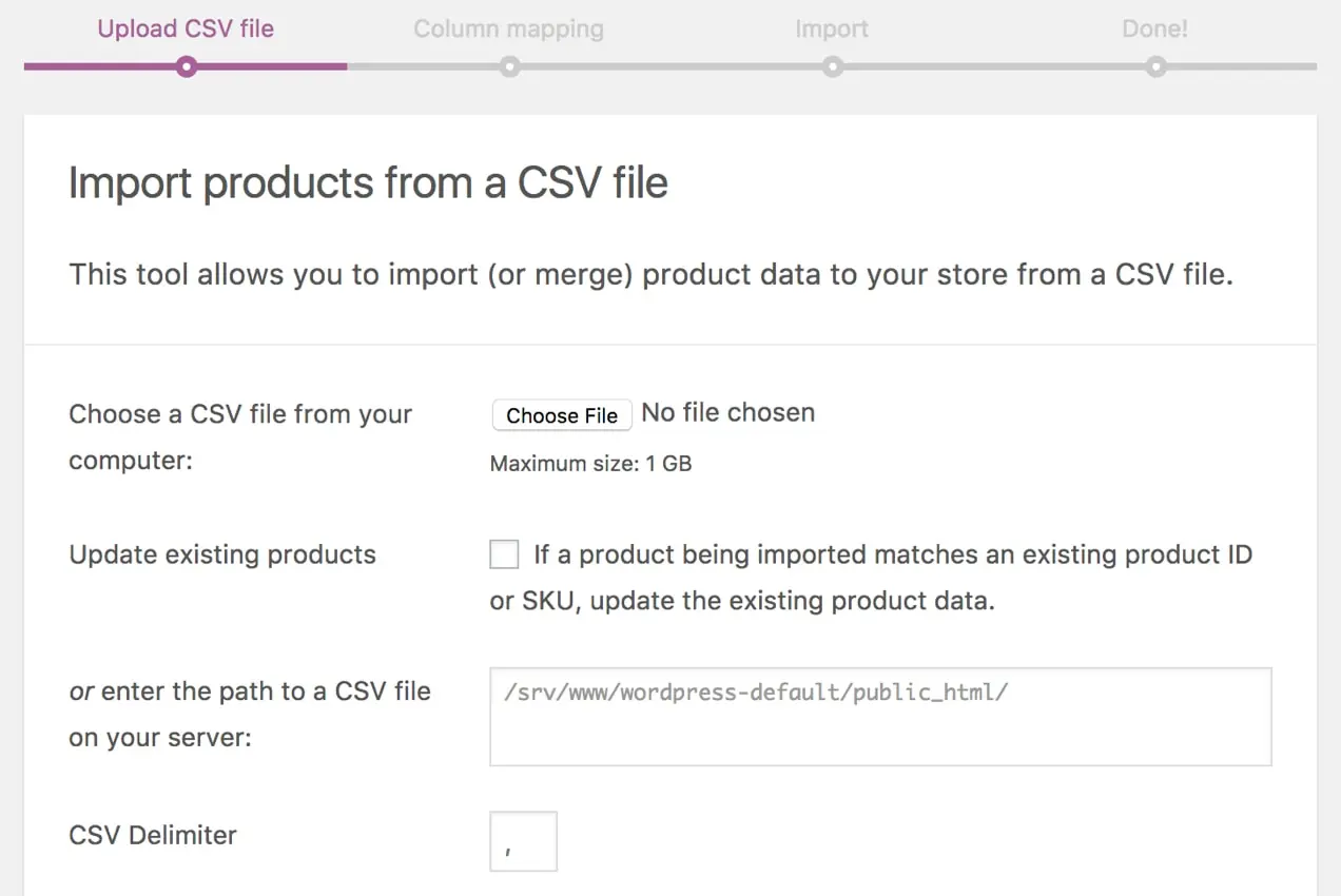 WooCommerce การนำเข้า CSV