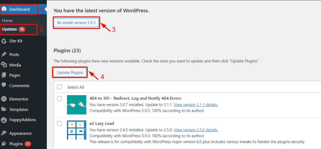 WP プラグインの利用可能な更新