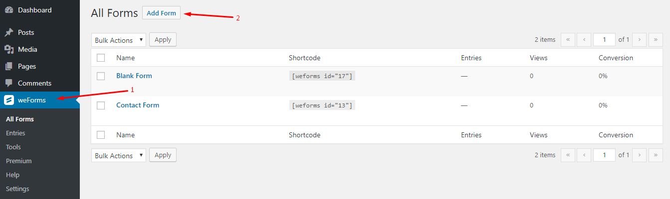buat formulir web dengan weForms