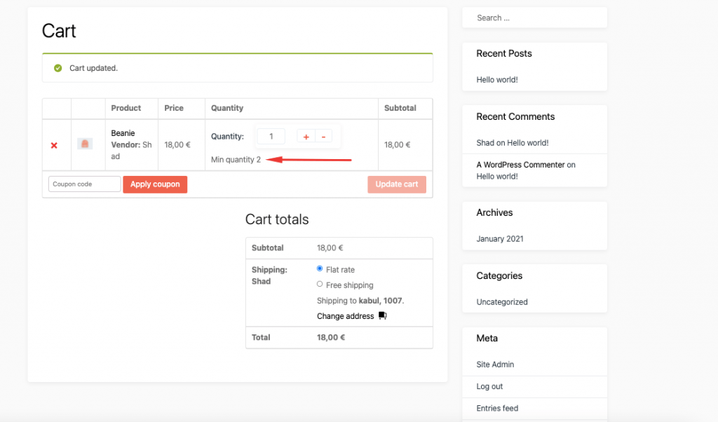 ดำเนินการต่อที่ปุ่มชำระเงิน ยกเลิกปริมาณขั้นต่ำและสูงสุดสำหรับ WooCommerce