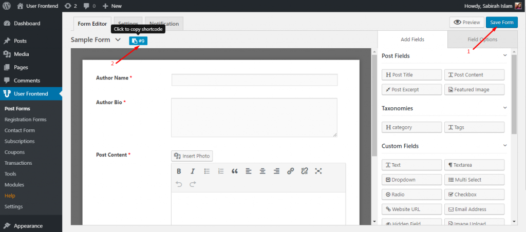 Configurare WP User Frontend