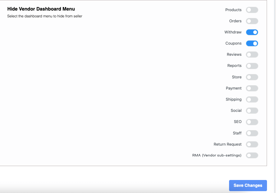 メニュー ヘッダー プラグインを使用してベンダー ダッシュボード メニューを非表示にする方法のスクリーンショット