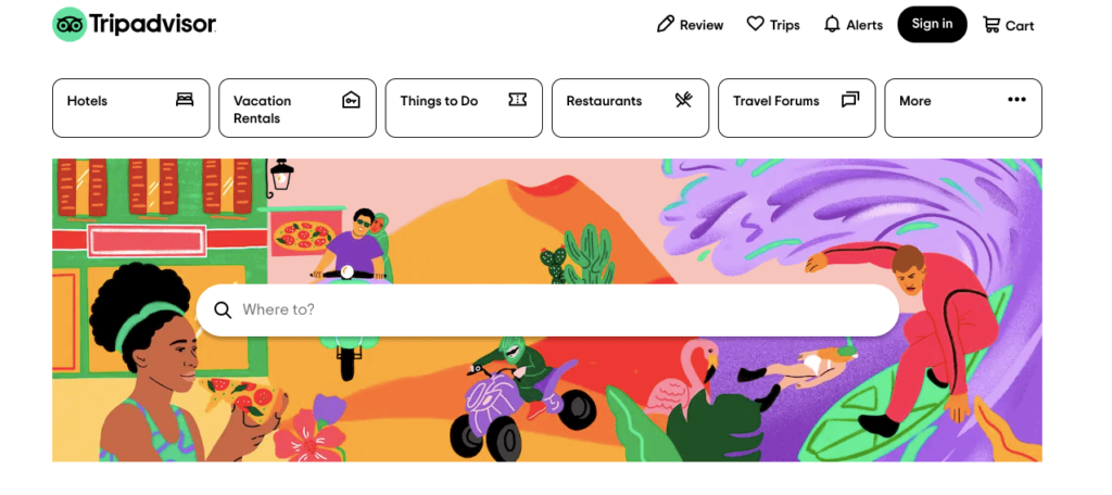 Скриншот домашней страницы tripadvisor