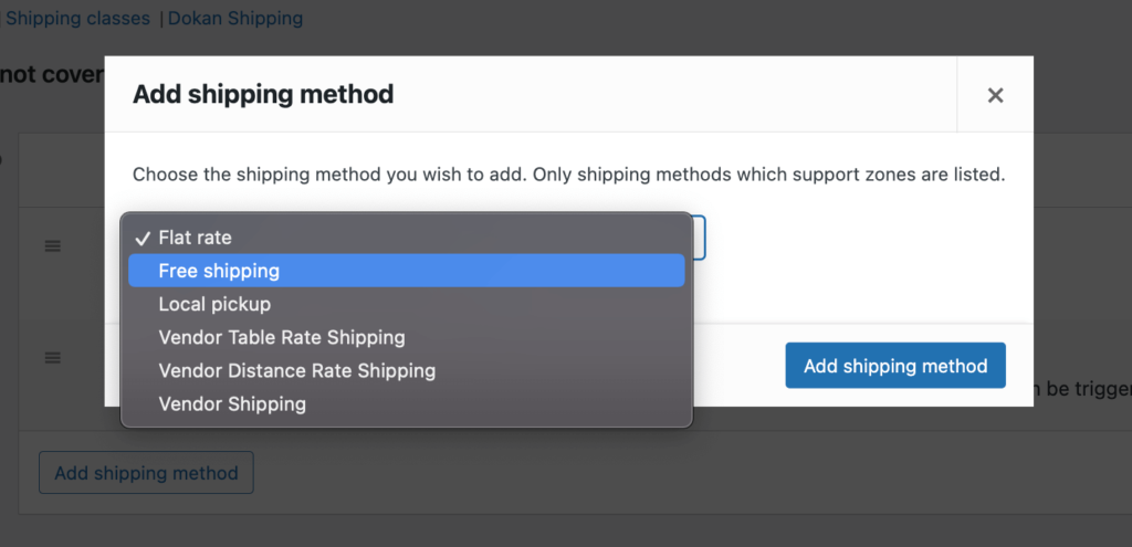 Scegli la spedizione gratuita dal menu a discesa nel back-end di WooCommerce