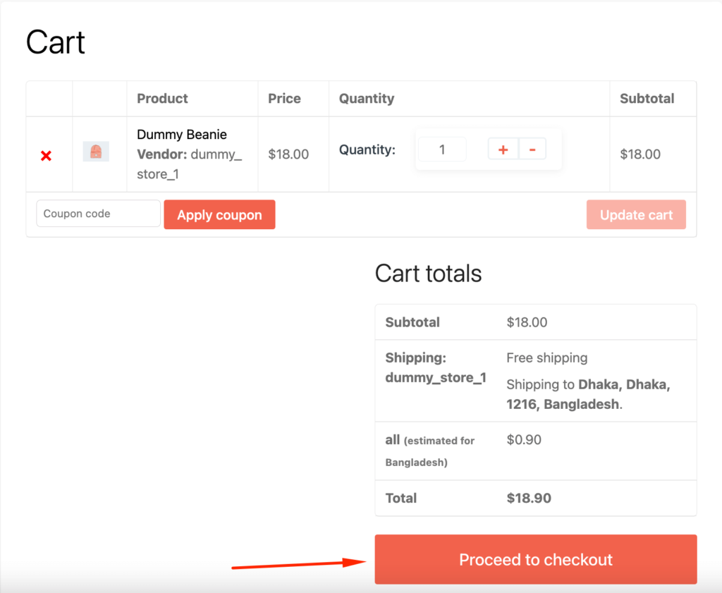 Procedi al checkout per completare l'acquisto sul frontend di WooCommerce