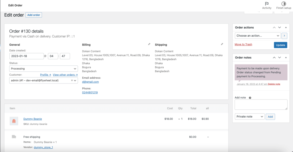 Ordine back-end WooCommerce per pagamento in contrassegno