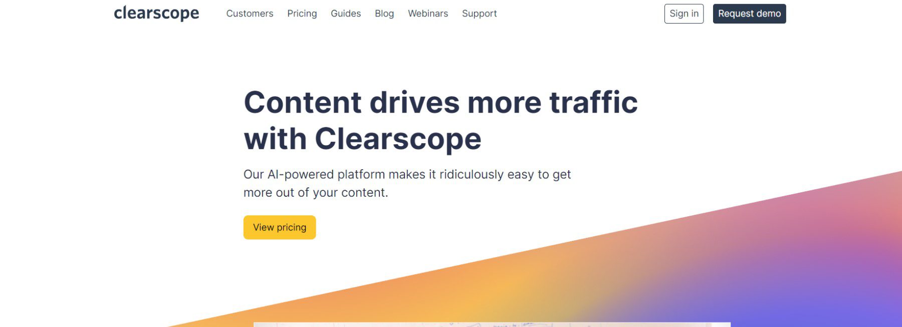 Clearscope Homepage März 2023