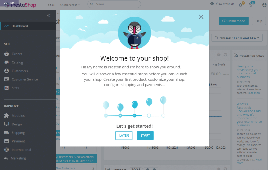 لقطة شاشة لمعالج الإعداد pestrashop