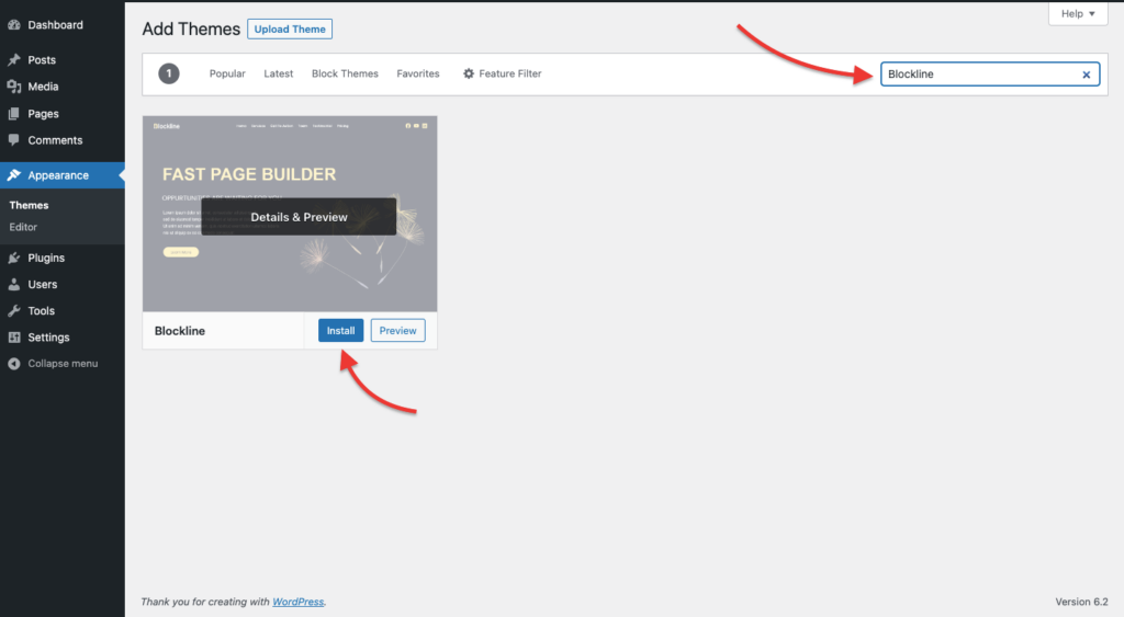 วิธีตั้งค่าเว็บไซต์โดยใช้ WordPress Block Editor 2023 3 blockline install 324