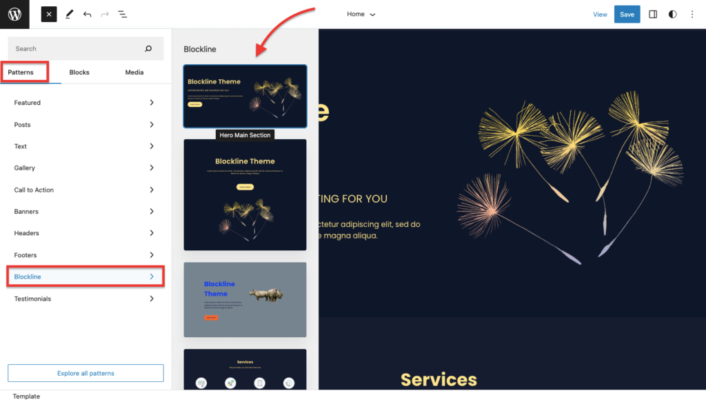 วิธีตั้งค่าเว็บไซต์โดยใช้ WordPress Block Editor 2023 12 blockline pattersn 832