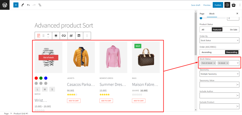 Zahmetsiz Ürün Ayıklama için Yeni ve Gelişmiş ProductX Sorgu Oluşturucu Tanıtımı 12 Product Sort - Stock Status