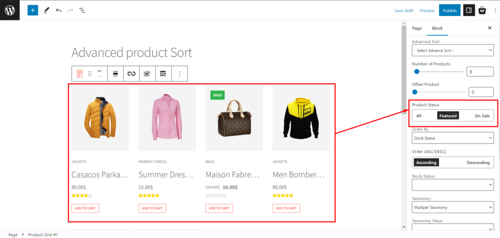 Zahmetsiz Ürün Ayıklama için Yeni ve Gelişmiş ProductX Sorgu Oluşturucu Tanıtımı 11 Product Sort - Product Status