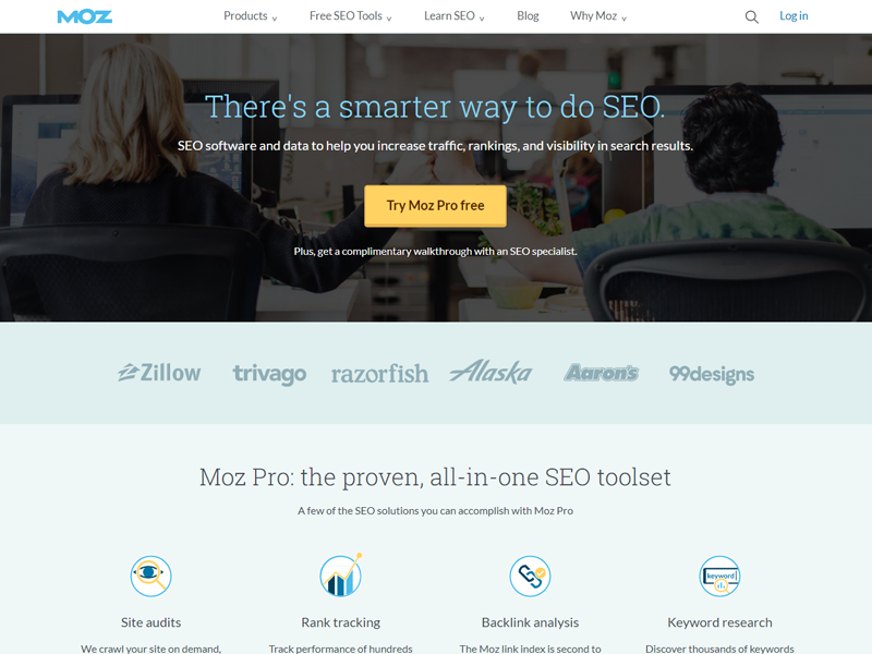 Moz SEO ツールセットのホームページ