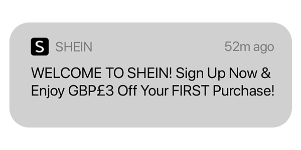 shein SeedProd push notification website welcome message examples