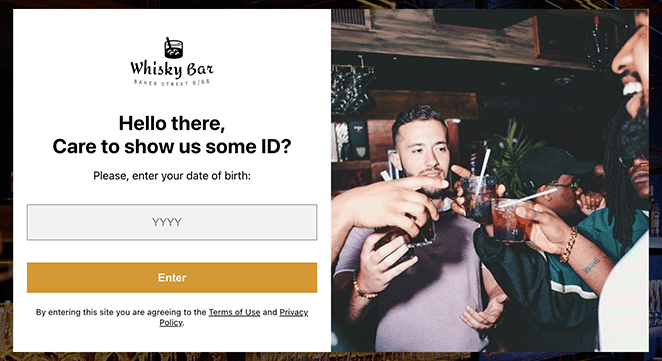 การยืนยันอายุเว็บไซต์ยินดีต้อนรับข้อความ SeedProd Age verification website welcome message example