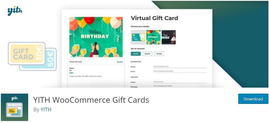 yith woocommerce الإضافات بطاقة الهدايا