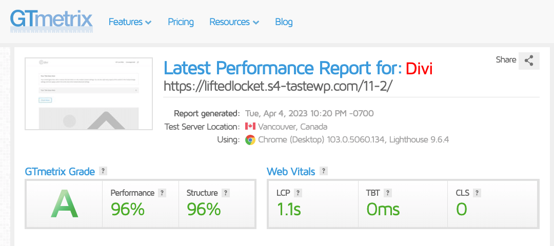 Performance Report of Divi